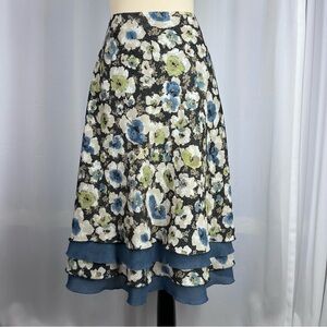 Christopher & Banks Tiered Boho Midi Skirt Sz 16  Chiffon Semi-Sheer Flowy EUC